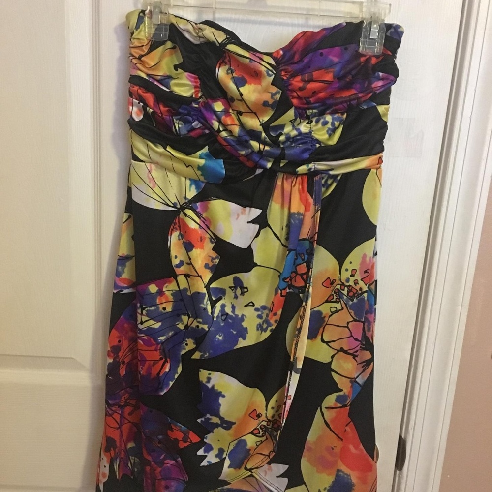 Strapless Summer dress Floral Rainbow M/L Artsy